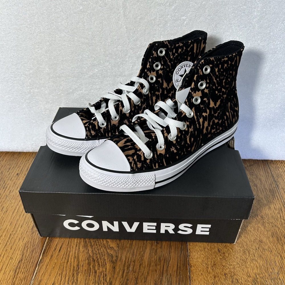 Converse Womens Size 8 CTAS High Top Black Brown Leopard Print Sneaker Shoes